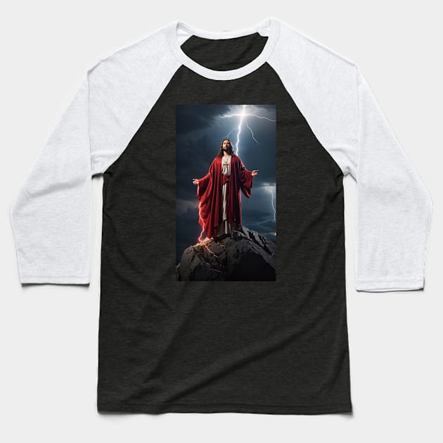 Jesus on Hill Top Baseball T-Shirt by Ratherkool